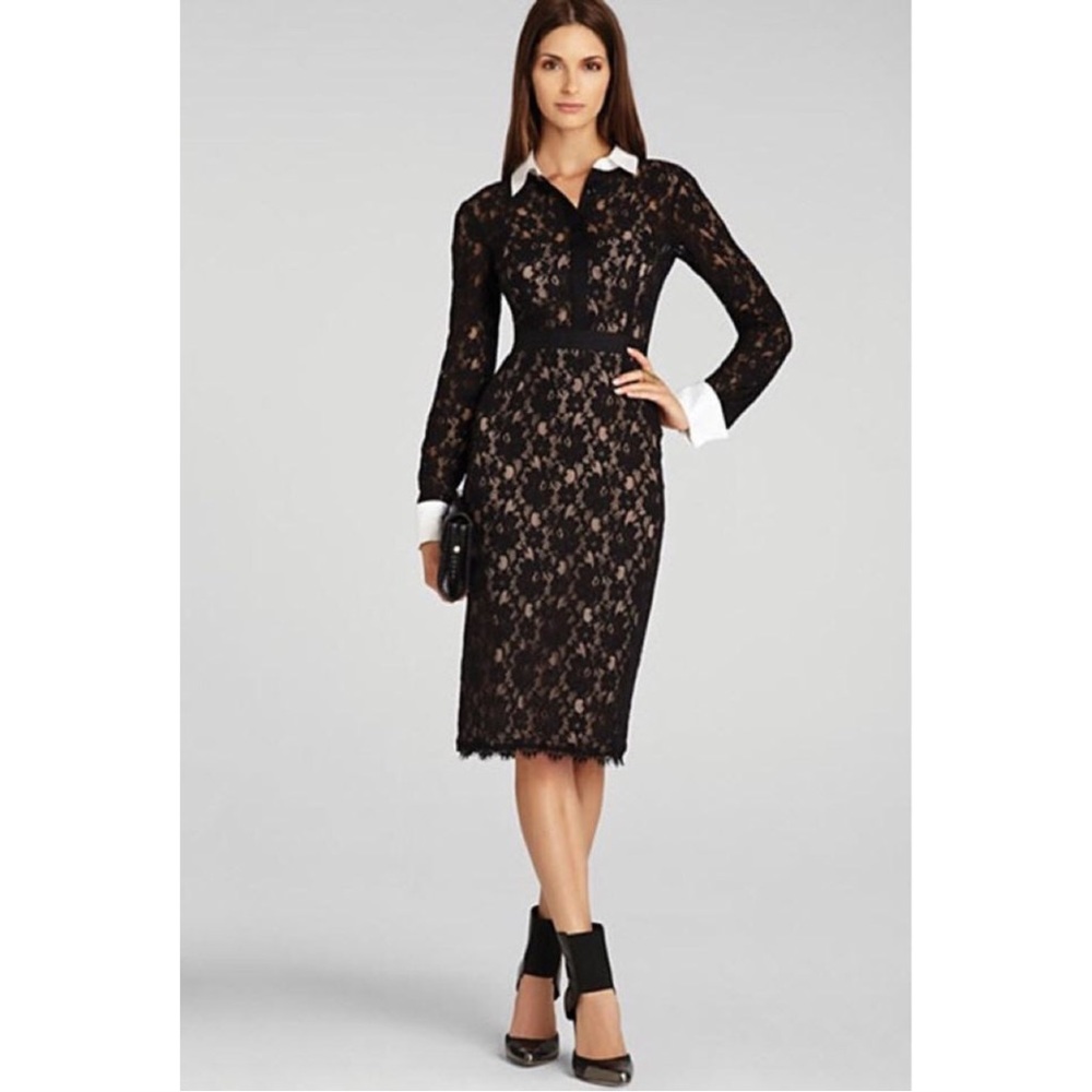 BCBG MAXAZRIA Olga Fitted Lace Sheath Dress. Size 0 Black.